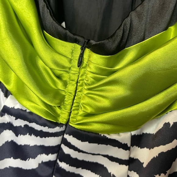Betsy & Adam Size 2 Zebra Print Halter Gown with Lime Waist - Picture 7 of 10